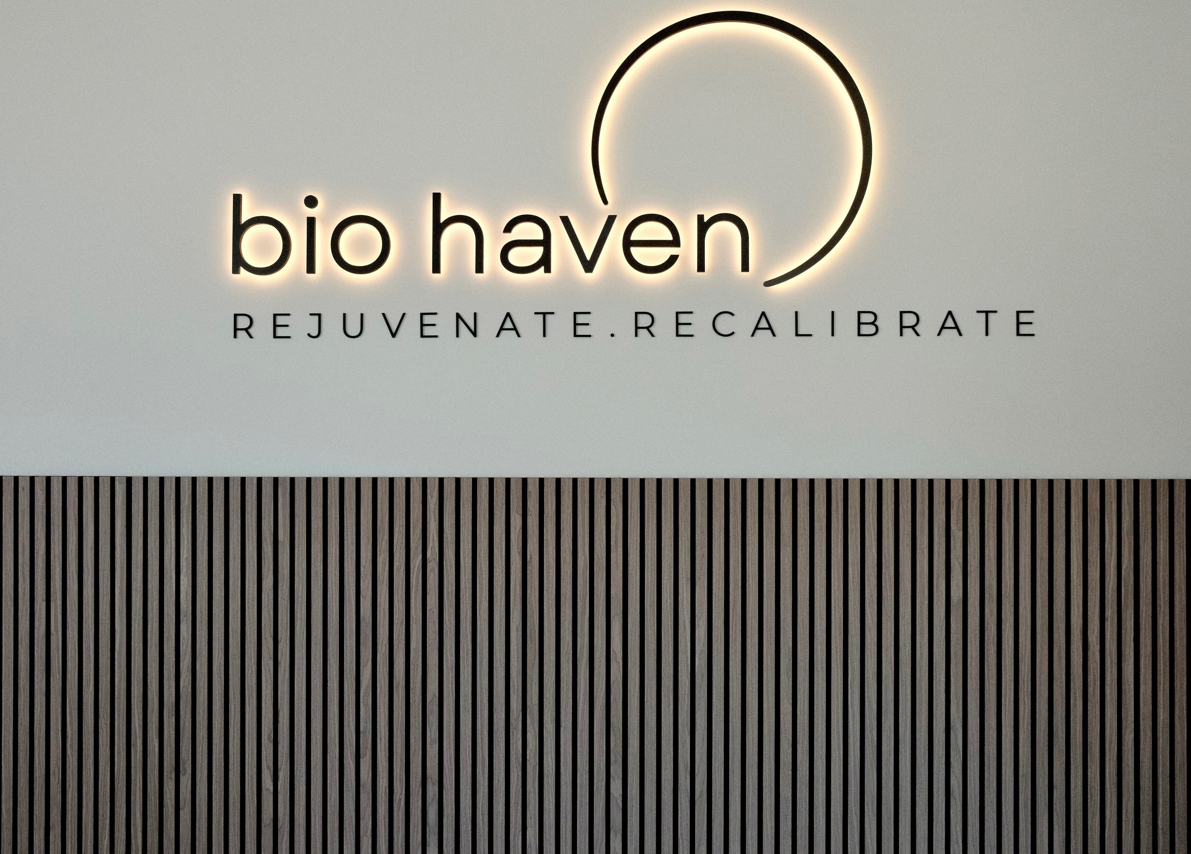 Bio Haven logo on modern wall at Somerville, Victoria, AU. A serene beauty and wellness retreat.