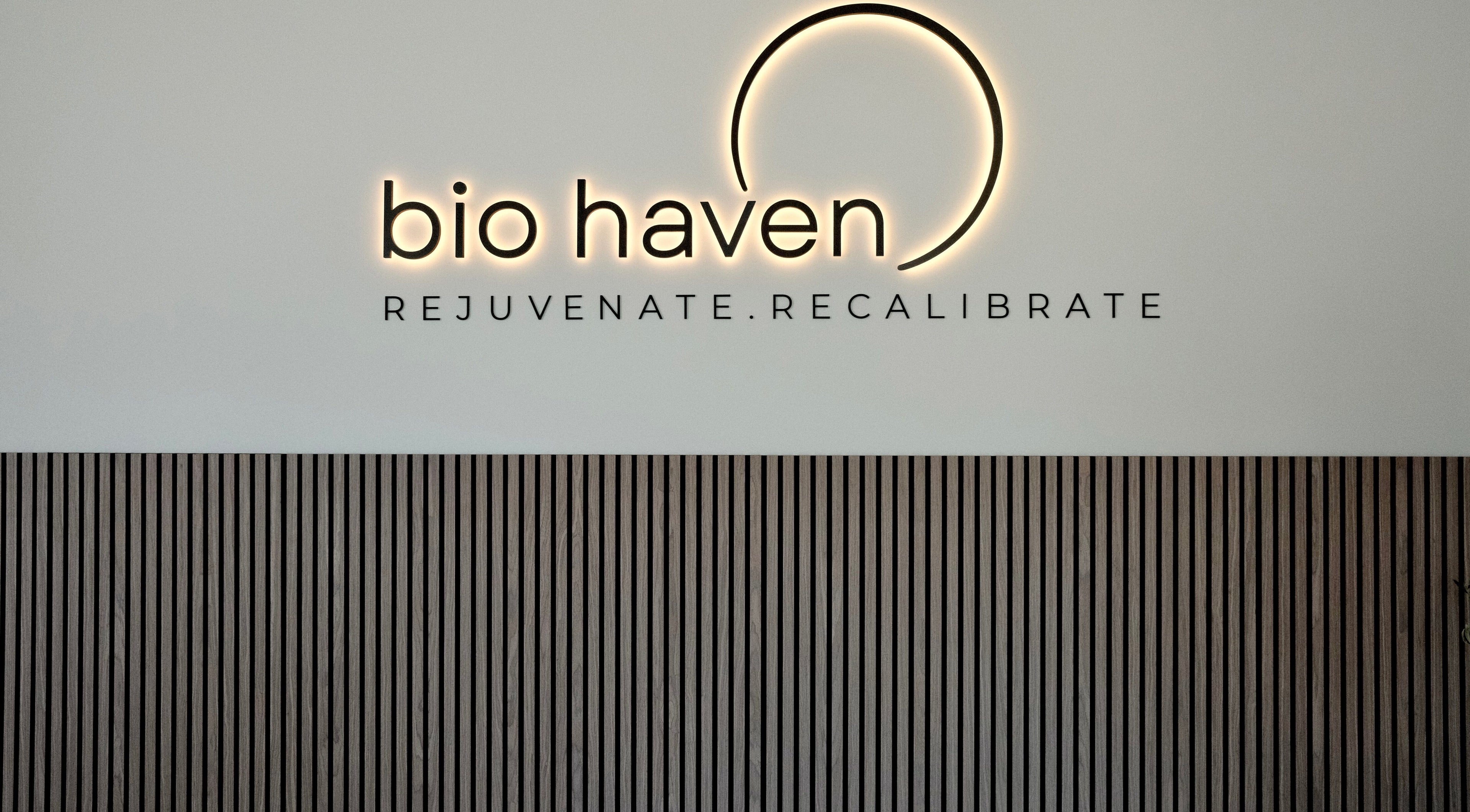 Bio Haven logo on modern wall at Somerville, Victoria, AU. A serene beauty and wellness retreat.
