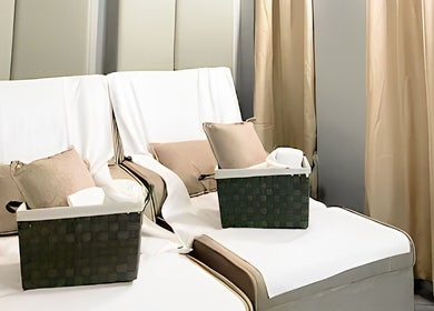 Relaxing spa lounge chairs at Opulence Serenity, Subiaco, Western Australia, AU, exuding comfort and luxury.