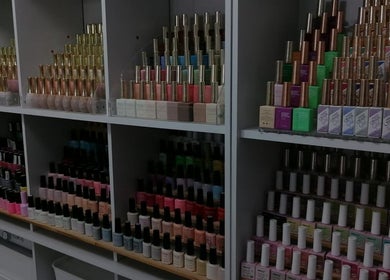Nail polish and beauty products on display at Dream Skin Aesthetics, Stanford, Western Cape, ZA.