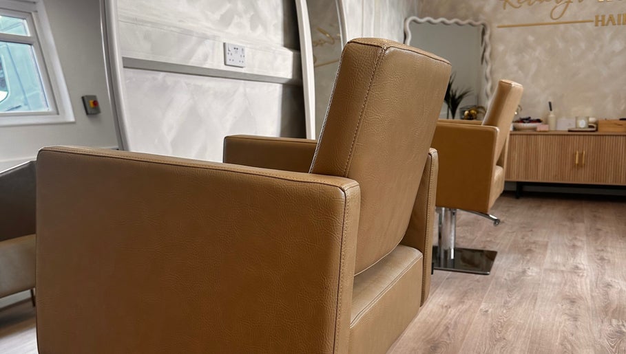 Sophisticated salon chairs at Kelseigh Walsh Hair - Studio in Anstey, England, GB, showcasing modern beauty ambiance.