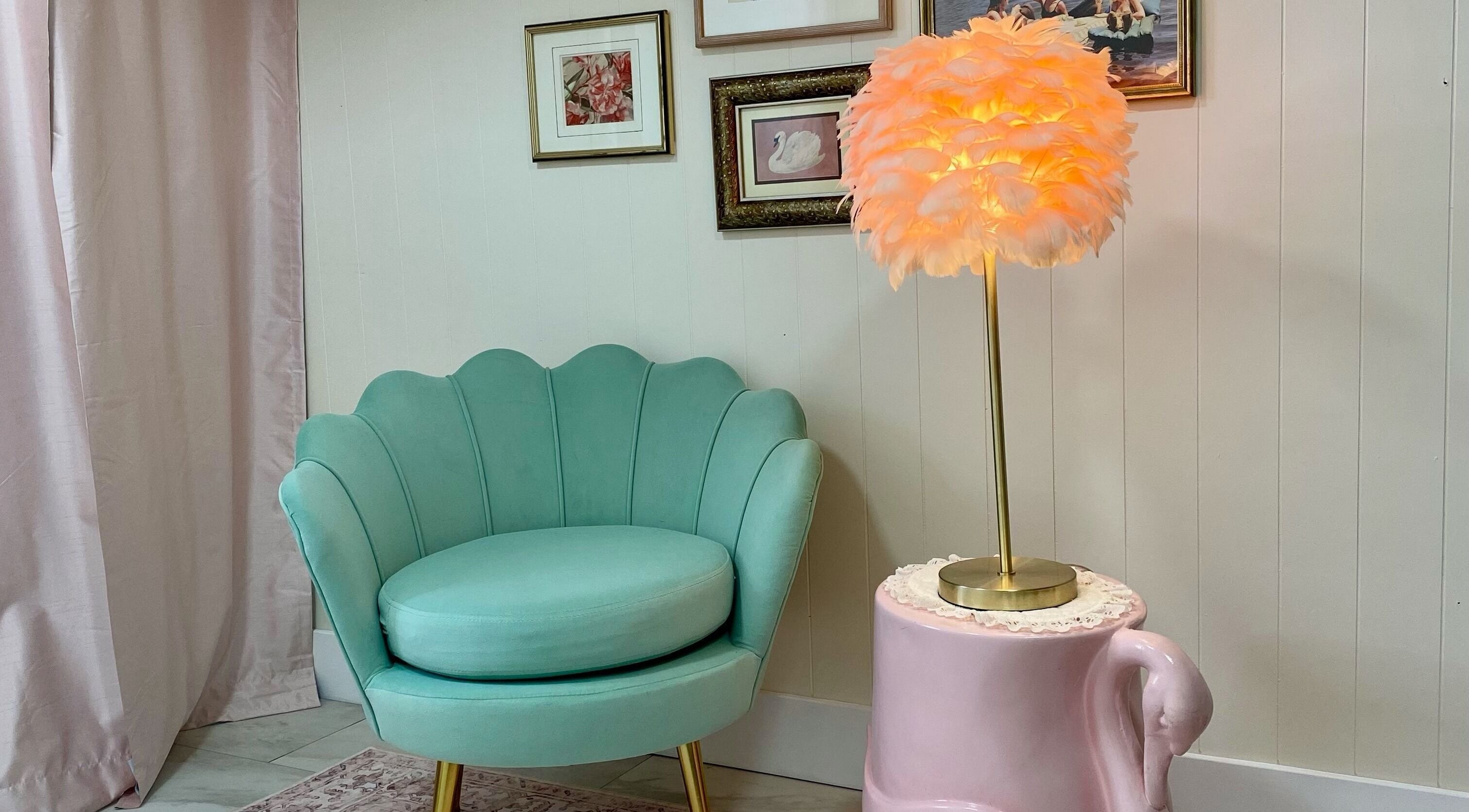 Elegant seating with pastel decor at Betty's Tans, London, Ontario, CA.