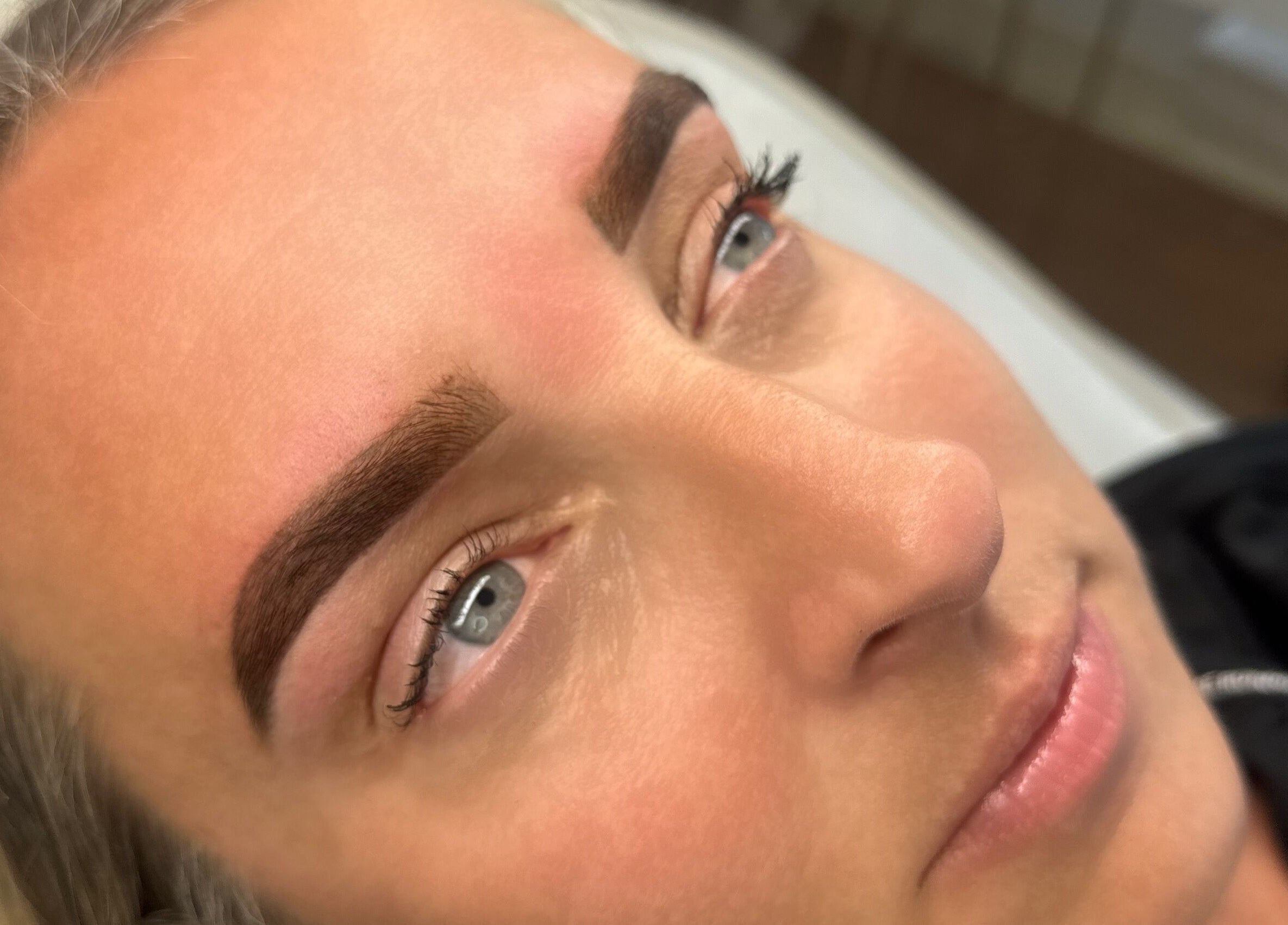 Close-up of freshly styled brows at Maddison Beauté Collective, Coventry, England, GB.
