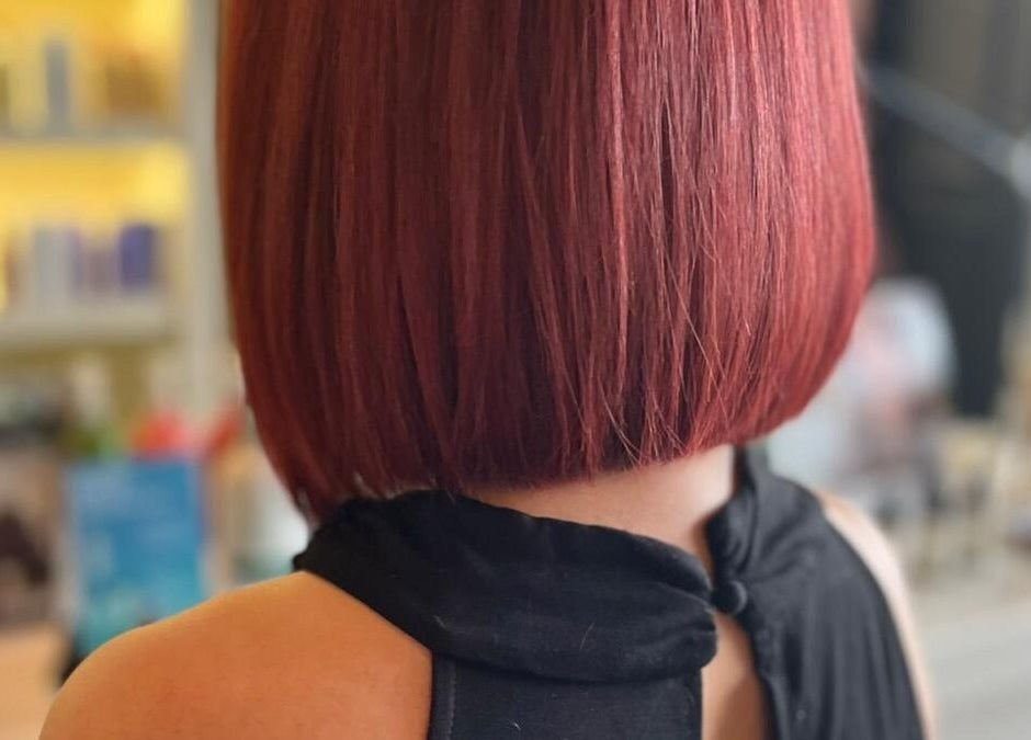 Chic auburn bob hairstyle at Gatsby Studio Salon & Nails, Richmond Hill, Ontario, CA. Enhance your look today.