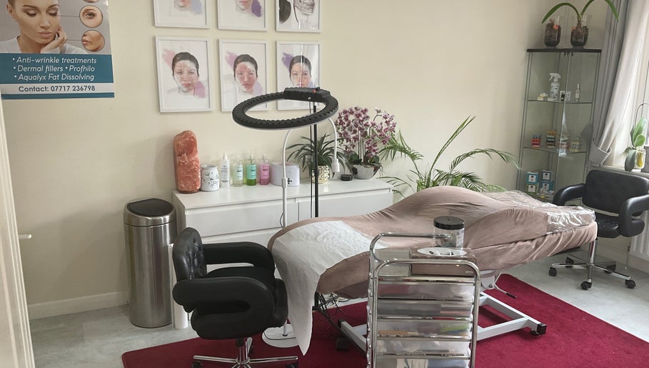 Elegance Beauty & Aesthetics, March, England, GB: a tranquil treatment room with a modern aesthetic.