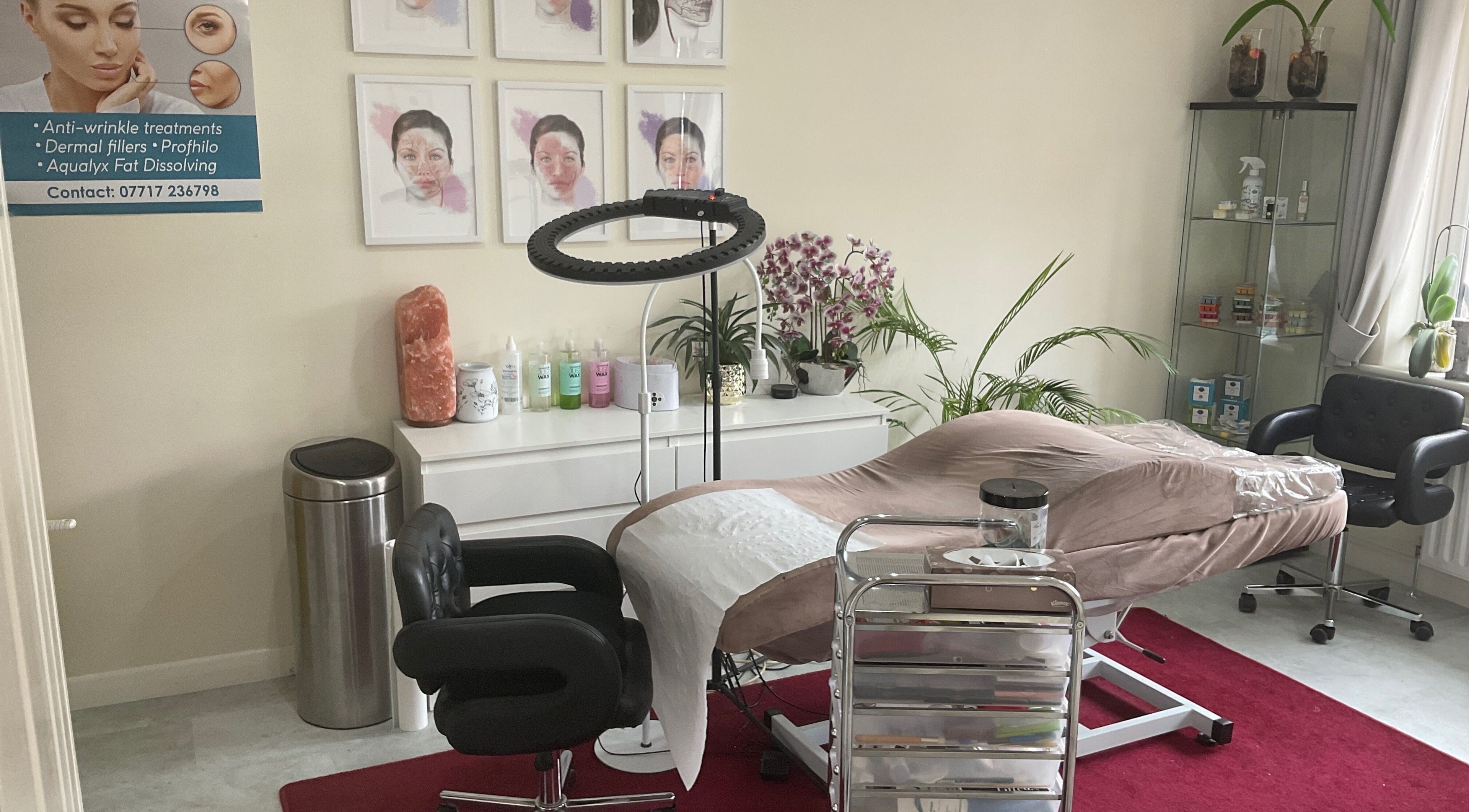 Elegance Beauty & Aesthetics, March, England, GB: a tranquil treatment room with a modern aesthetic.