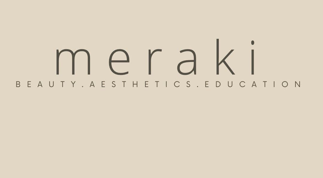 Meraki Skincare Aesthetics Education logo in Bristol, England, GB on a beige background.