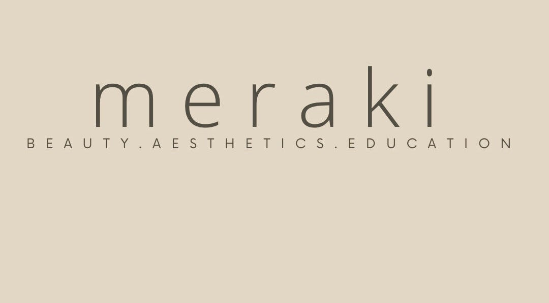Meraki Skincare Aesthetics Education logo in Bristol, England, GB on a beige background.