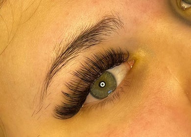 Close-up of elegant eyelash extensions at Lashes by Lydia, Pickering, England, GB.