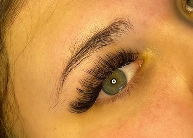 Close-up of lush eyelash extensions at Lashes by Lydia in Pickering, England, GB.