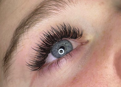 Close-up of eye with full lashes from Lashes by Lydia, Pickering, England, GB. Perfect for enhancing natural beauty.