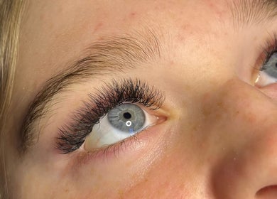 Close-up of long, elegant eyelashes from Lashes by Lydia in Pickering, England, GB.