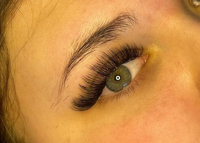 Close-up of expertly styled eyelashes at Lashes by Lydia, Seamer, England, GB.