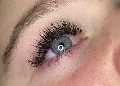 Close-up of elegant eyelash extensions at Lashes by Lydia, Seamer, England, GB.