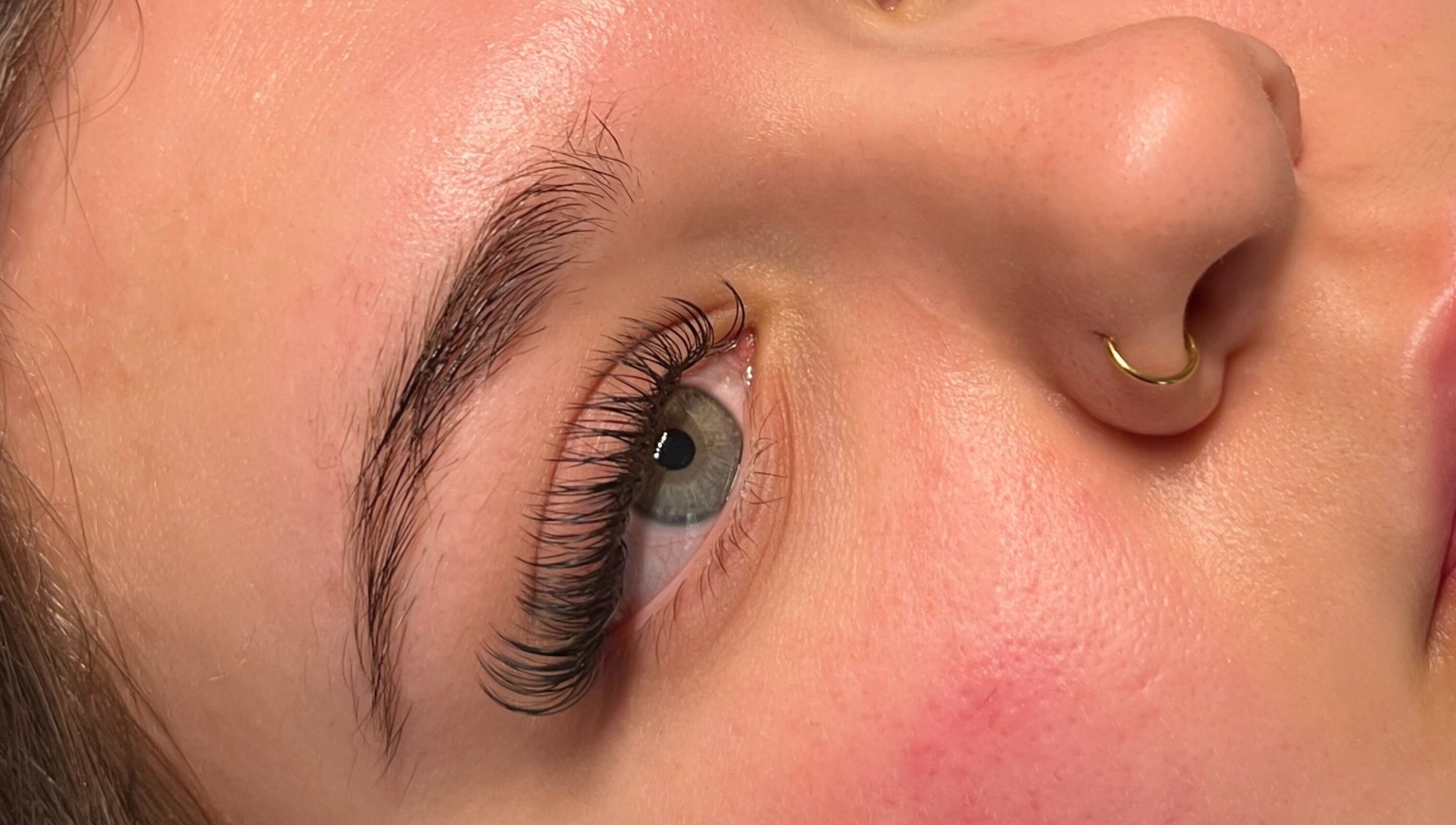 Close-up of beautifully styled eyelashes at Lashes by Lydia, Pickering, England, GB.