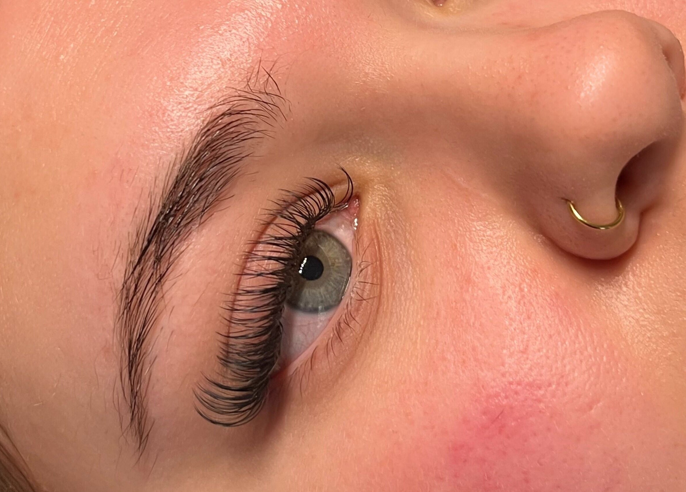 Close-up of beautifully styled eyelashes at Lashes by Lydia, Pickering, England, GB.