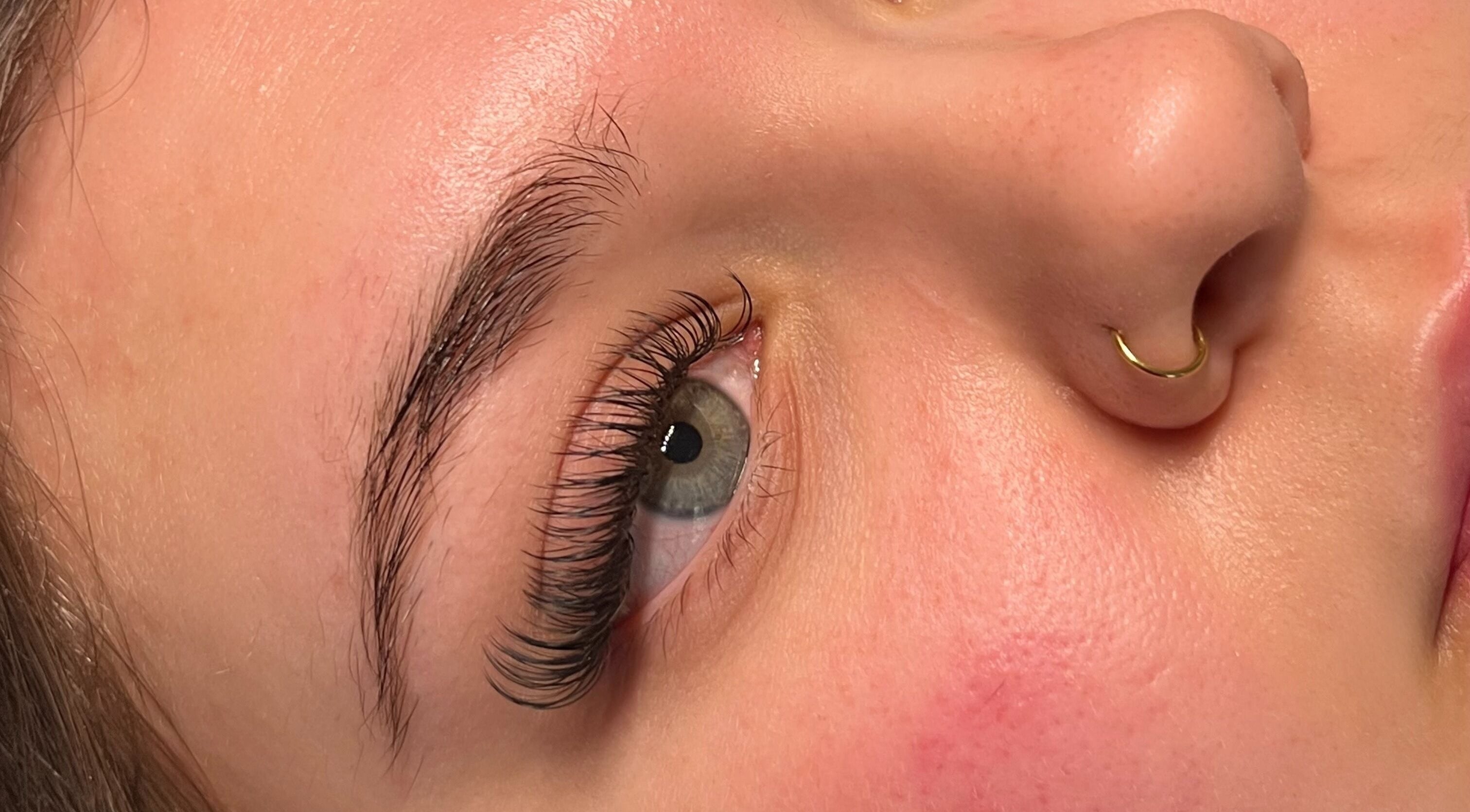 Close-up of beautifully styled eyelashes at Lashes by Lydia, Pickering, England, GB.