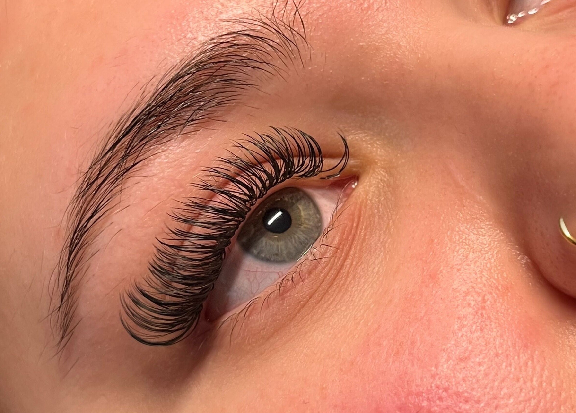 Close-up of eye with voluminous lashes by Lashes by Lydia in Pickering, England, GB.