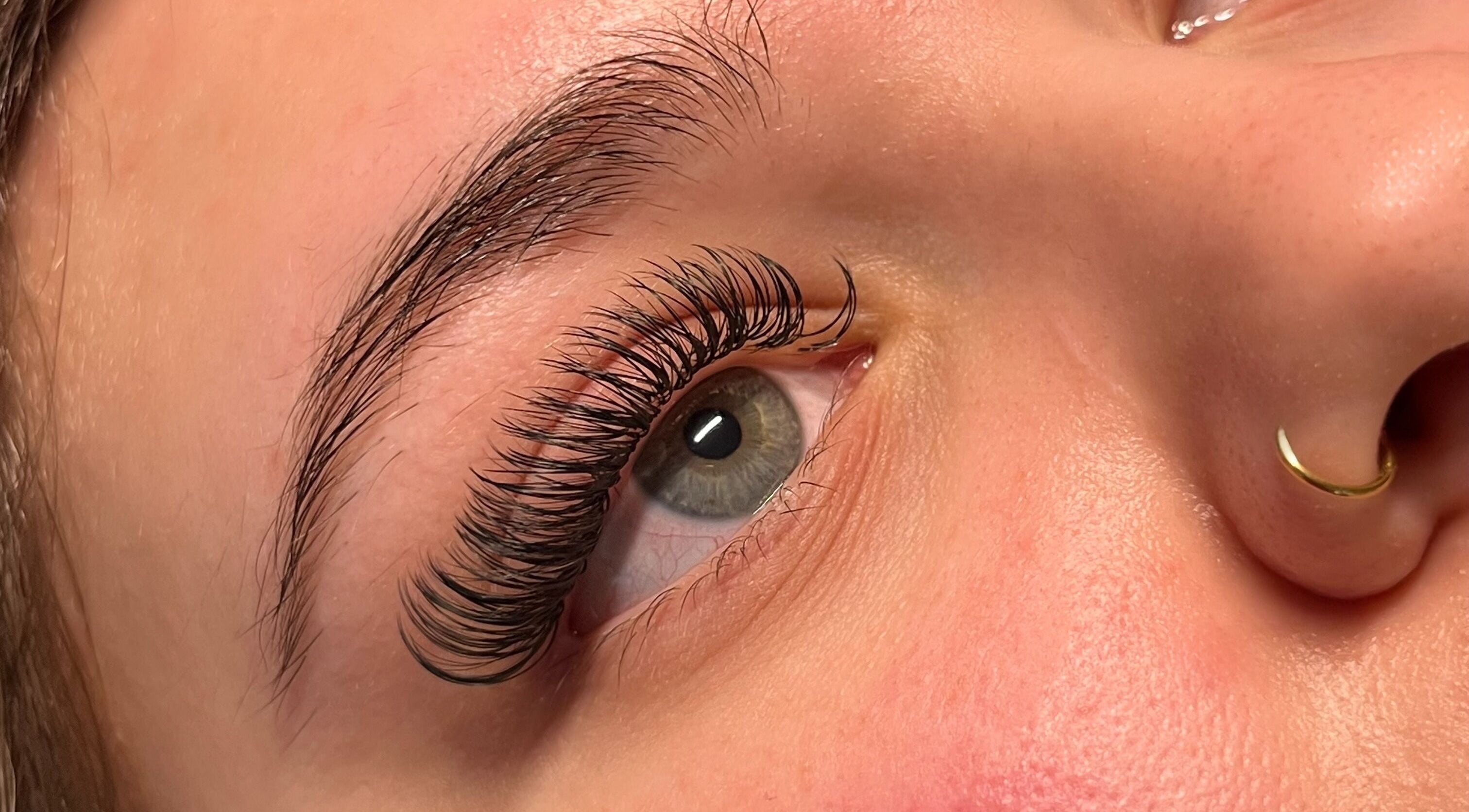 Close-up of eye with voluminous lashes by Lashes by Lydia in Pickering, England, GB.