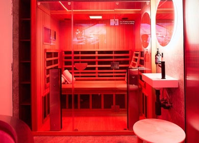 Infrared sauna room at Vita Health Club, North Willoughby, New South Wales, AU. Relax and rejuvenate in style.