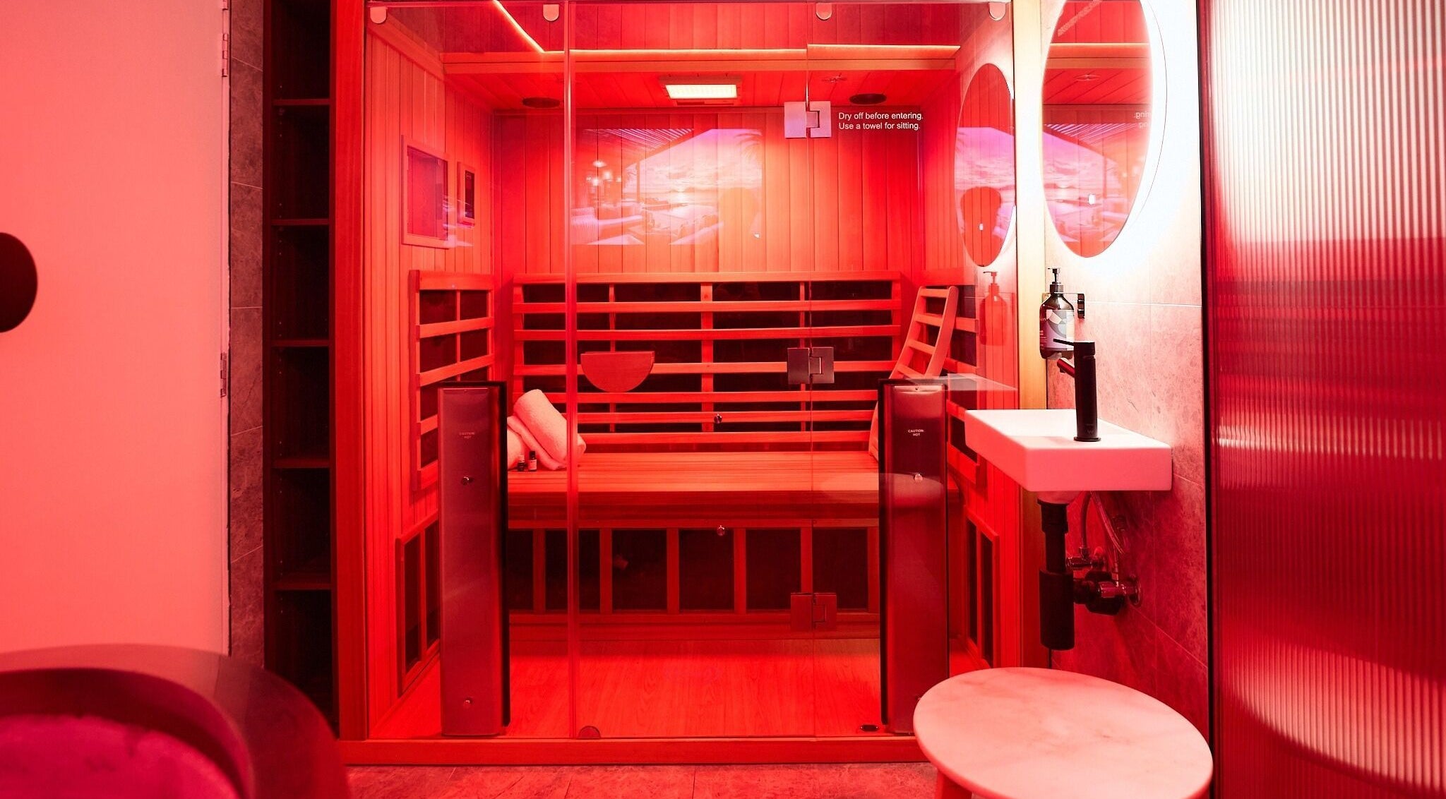 Infrared sauna room at Vita Health Club, North Willoughby, New South Wales, AU. Relax and rejuvenate in style.