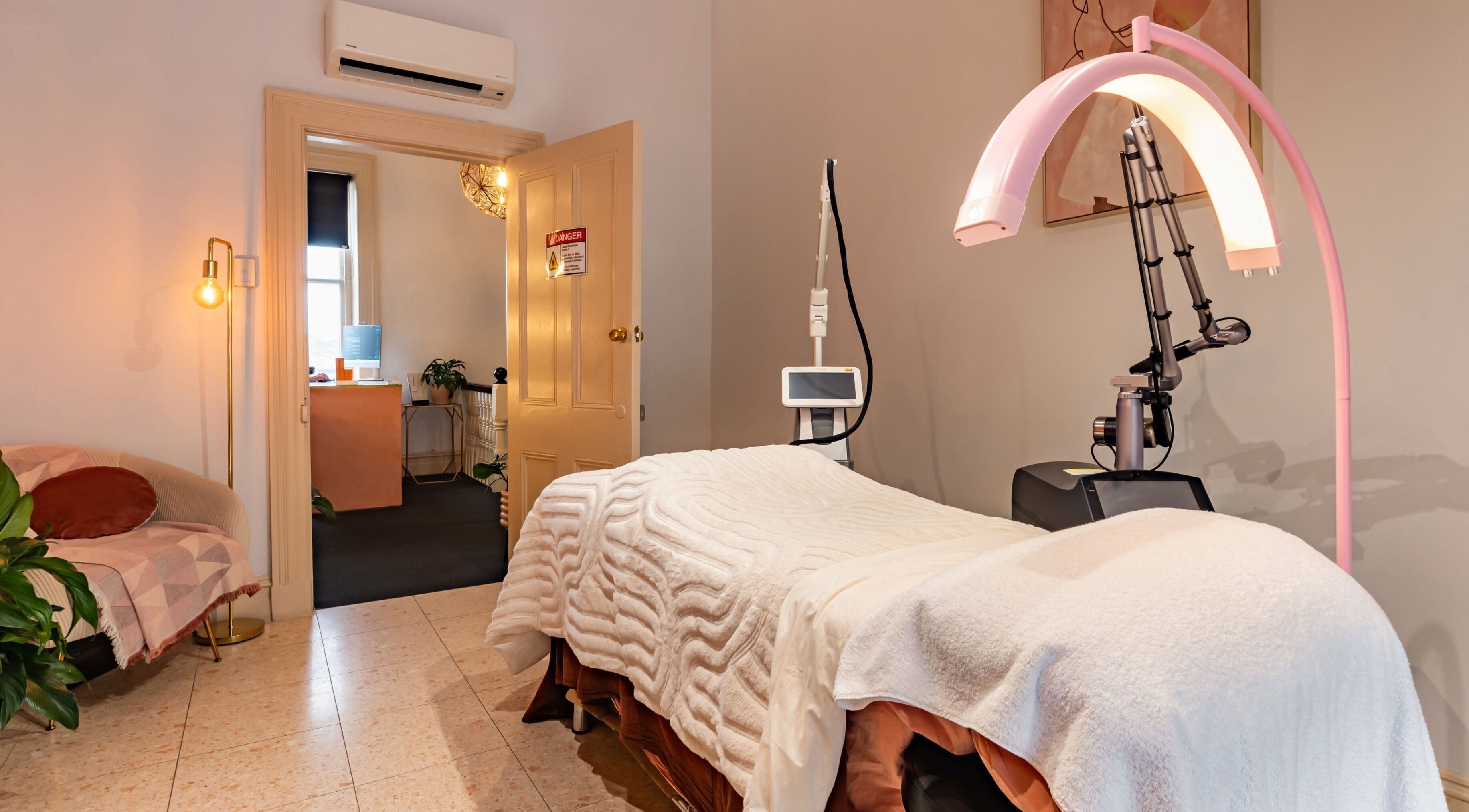Cozy treatment room at Me Skin and Body in Melbourne, Victoria, AU showcasing a relaxing spa ambiance.