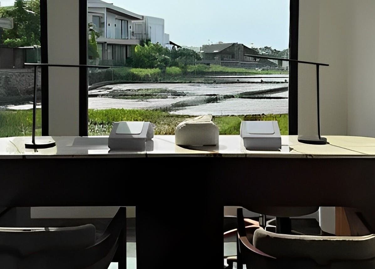 Luxurious manicure station overlooking tranquil scenery at Shaz Salon Beauty Wellness, Bali, Bali, ID.