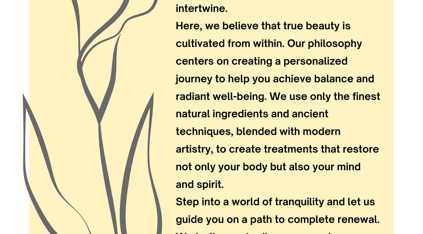 Philosophy text of Edenic Artistry Spa at Tree House Luxe, St ann, JM, highlighting balance and well-being.