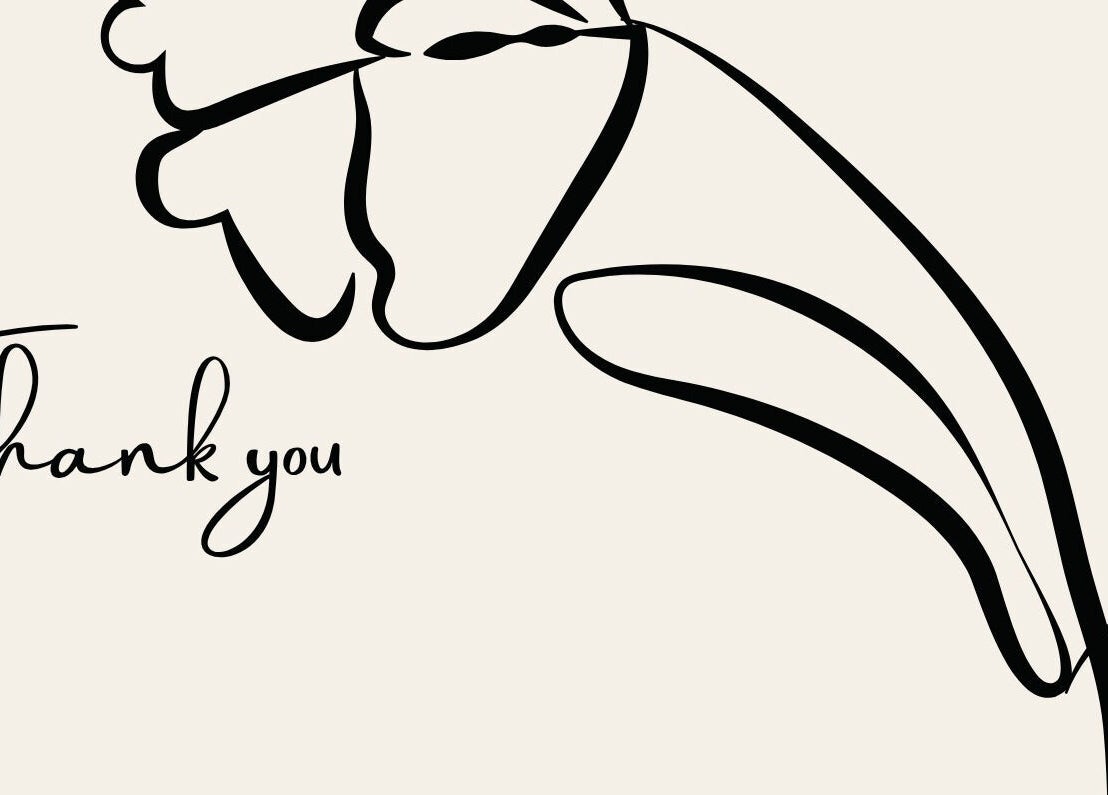 Elegant flower line art with 'Thank you' text at Edenic Artistry Spa @ Tree House Luxe, St ann, JM.