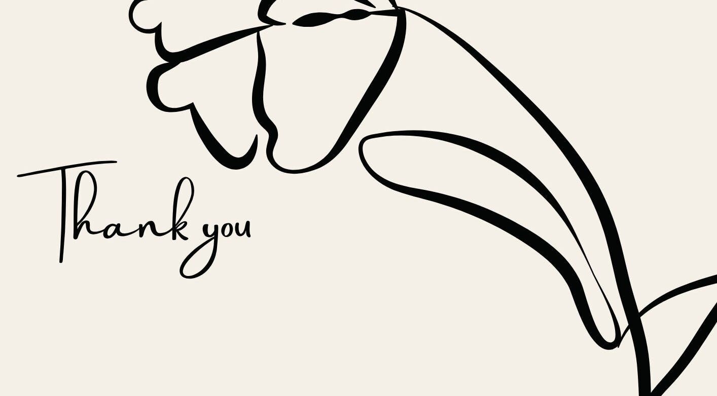 Elegant flower line art with 'Thank you' text at Edenic Artistry Spa @ Tree House Luxe, St ann, JM.