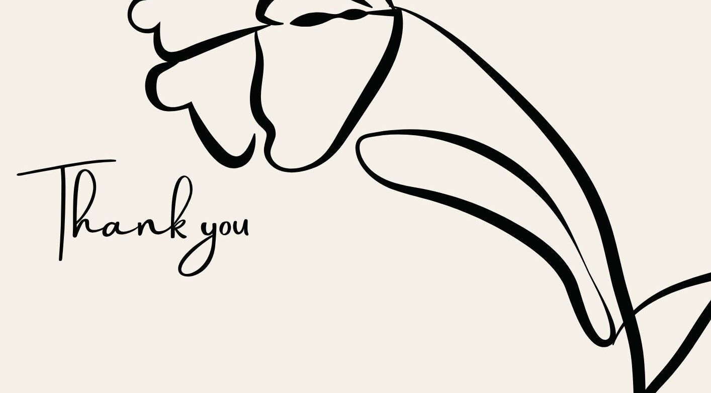 Elegant flower line art with 'Thank you' text at Edenic Artistry Spa @ Tree House Luxe, St ann, JM.