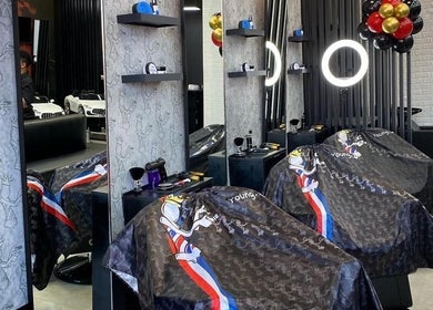Stylish interior of Young Barber Mulbarton in Johannesburg, Gauteng, ZA showcasing modern barber chairs and decor.
