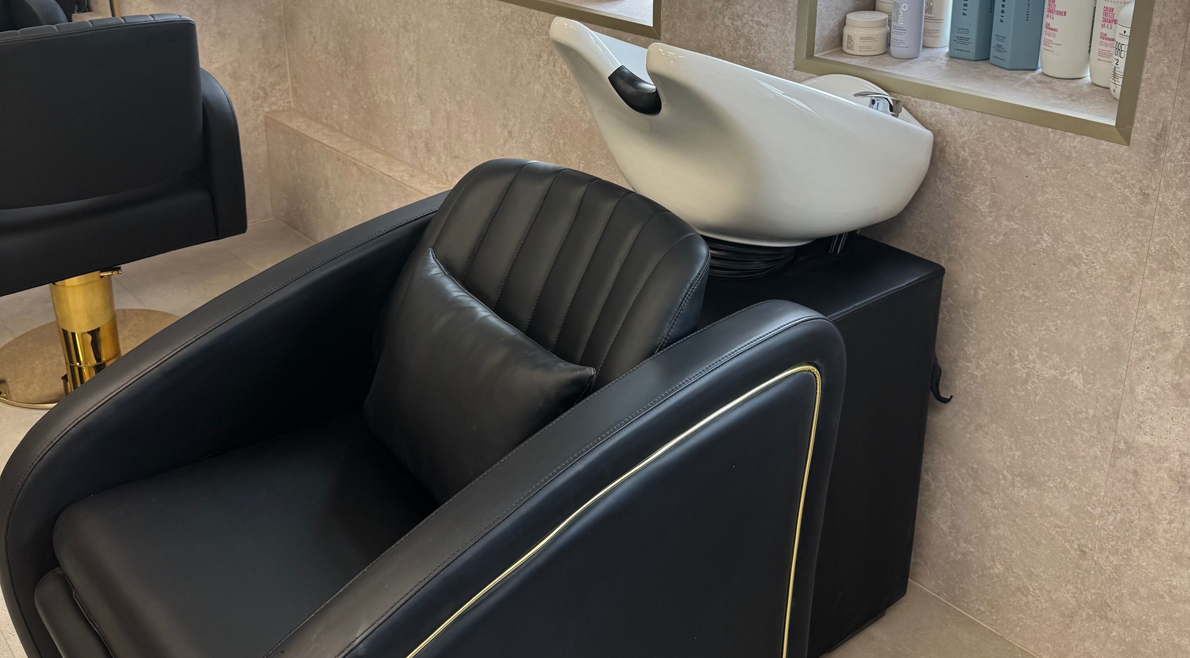 Modern wash station at The Hair Edit by caitlin- at Solea Salon, Motherwell, Scotland, GB.