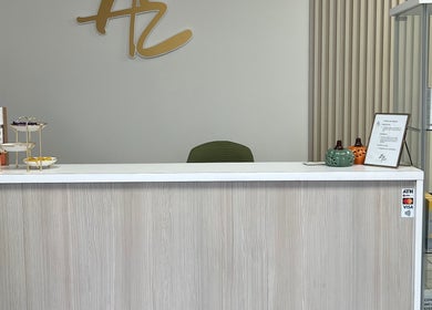 Reception desk at Advance Esthetic, San Lorenzo, San Lorenzo, PR with fall-themed decor.
