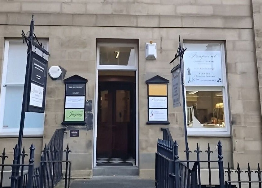 Entrance of Lia Brow Bar, Newcastle upon Tyne, England, GB with stylish signage.