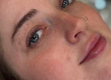 Close-up of enhanced lashes at The Brow & Lash Lab ByElle, Edinburgh, Scotland, GB.