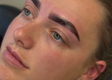 Close-up of enhanced eyebrow from The Brow & Lash Lab ByElle, Edinburgh, Scotland, GB.