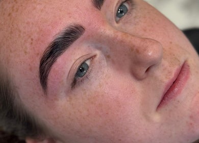 Close-up of perfectly groomed brows at The Brow & Lash Lab ByElle, Edinburgh, Scotland, GB.