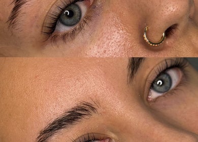 Close-up of enhanced lashes at The Brow & Lash Lab By Elle, Edinburgh, Scotland, GB, showing detailed lash work.