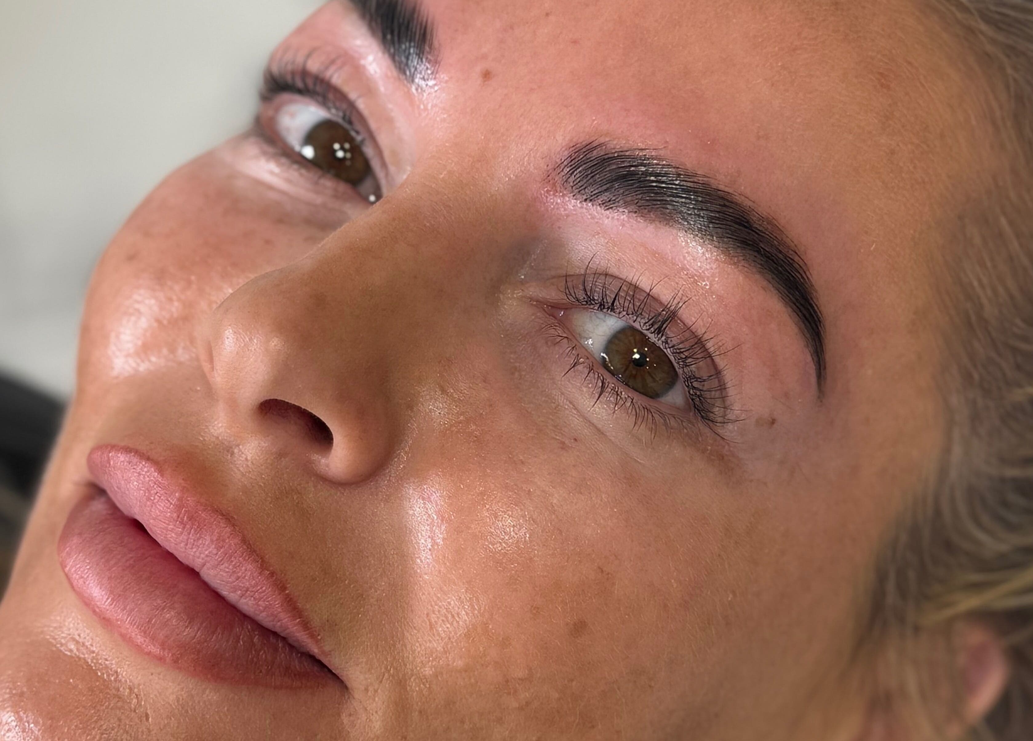 Close-up of styled brows and lashes at The Brow & Lash Lab By Elle, Edinburgh, Scotland, GB.