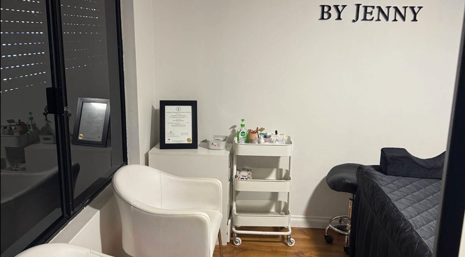 Relaxing interior of Lash Studio By Jenny, Bertram, Western Australia, AU with elegant furnishings.