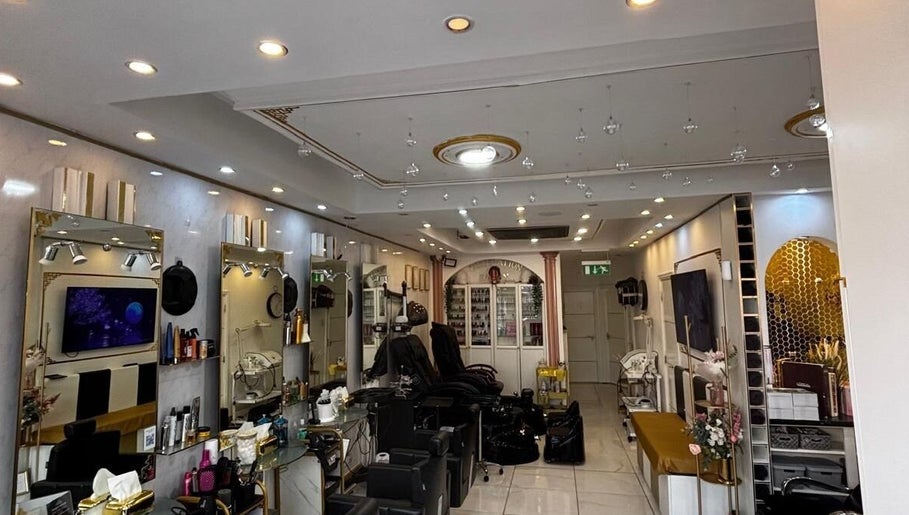 Elegant interior of Inspiration Nail, Hair and Beauty salon in Isleworth, England, GB, showcasing modern decor.