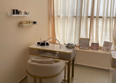 Elegant nail station at Wellness Palace, Casablanca, Casablanca-settat, MA, with cozy seating and natural light.