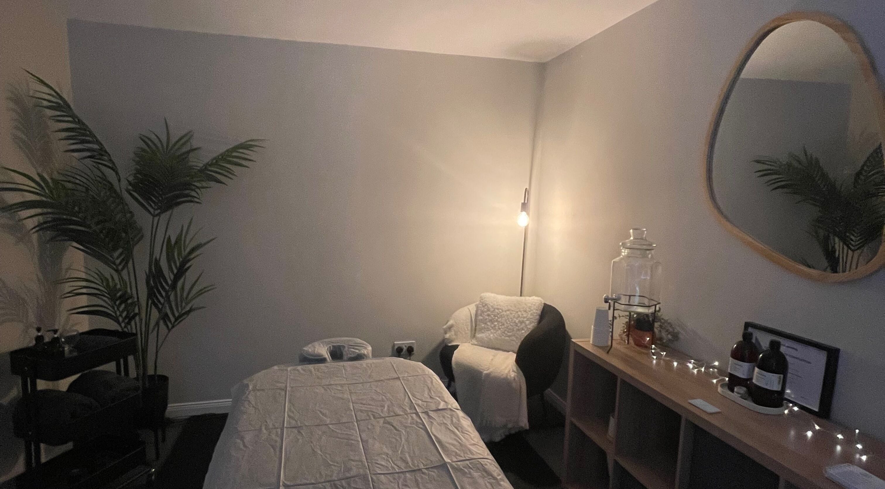 Tranquil therapy room at Relax and Recover, Bangor, Northern Ireland, GB, featuring cozy lighting and decor.