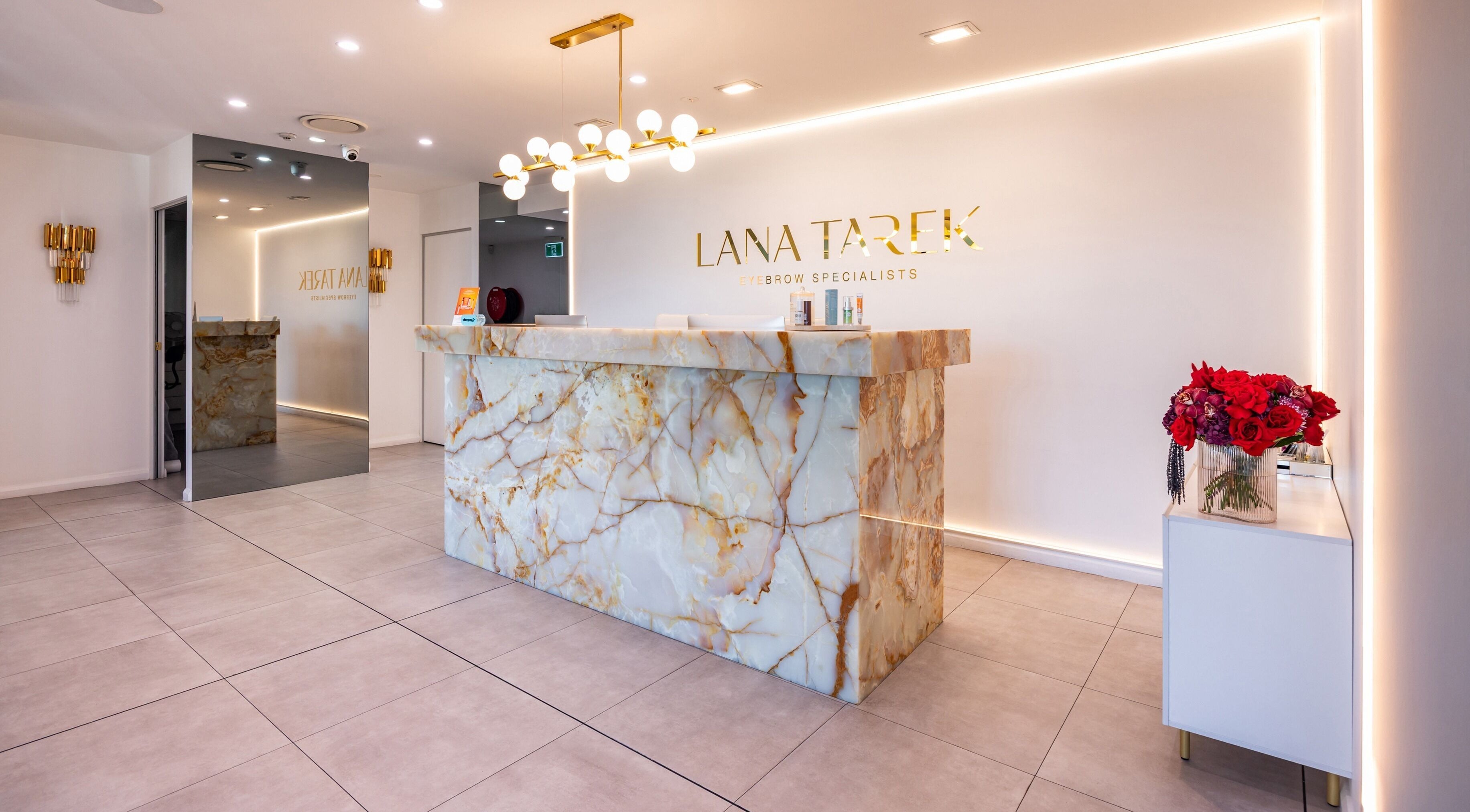 Elegant reception area at Lana Tarek Eyebrow Specialists, Ashfield, New South Wales, AU.