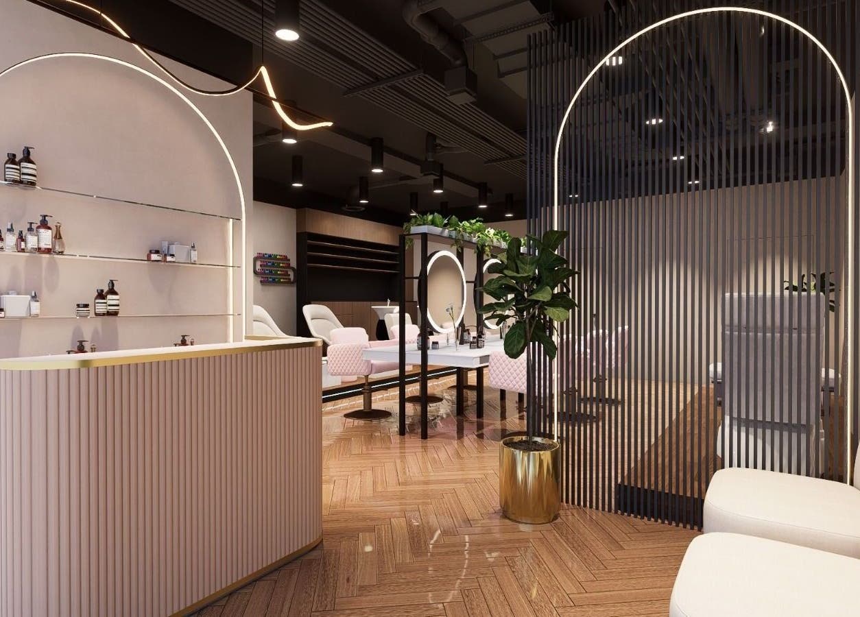 Chic interior of Nisantasi Ladies Salon LLC, Dubai, AE showcasing modern decor and plush seating.