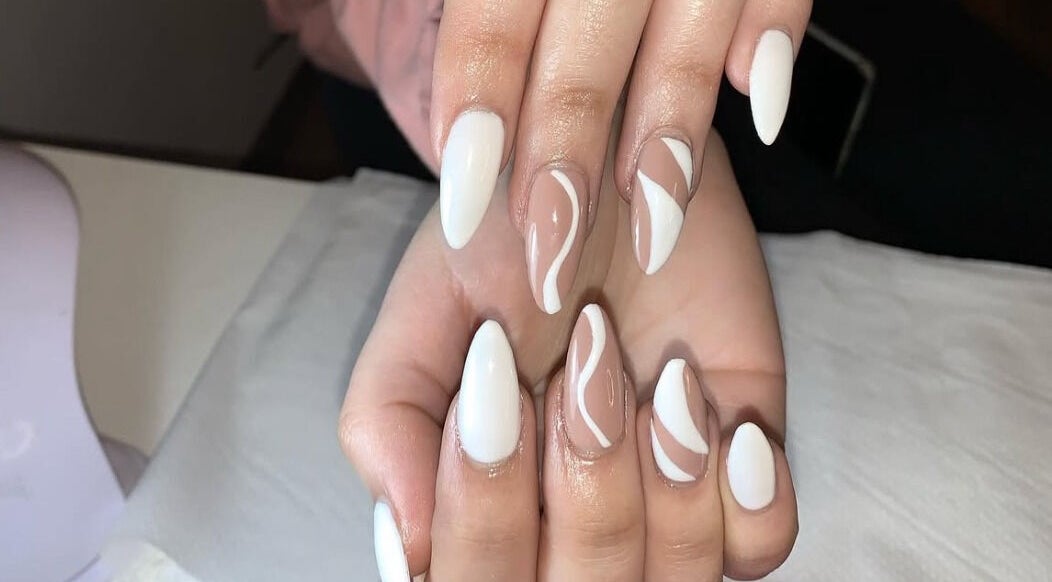 Stylish white and nude nail art from Glow On The Go, Cape Town, Western Cape, ZA.