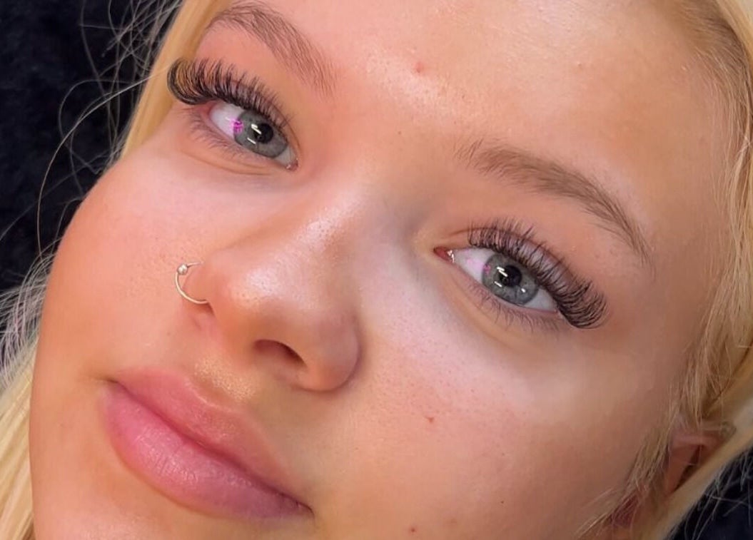 Close-up of elegant eyelash extensions at Butterfly Effect, Manchester, England, GB.