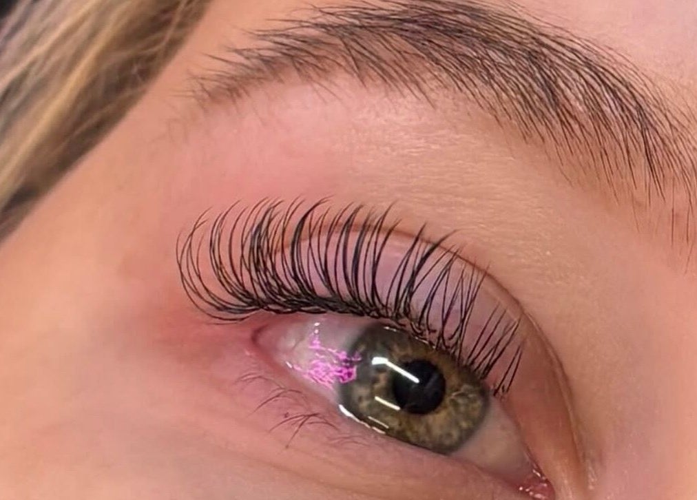 Close-up of expertly done eyelashes at Butterfly Effect, Manchester, England, GB.