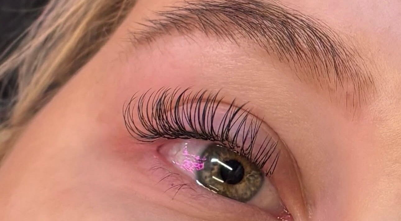 Close-up of expertly done eyelashes at Butterfly Effect, Manchester, England, GB.